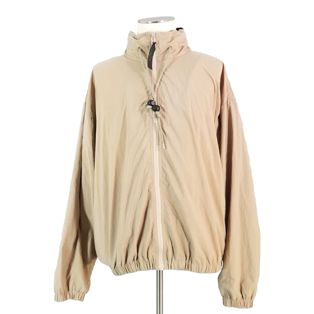 Greg Norman Jacket Men L Beige Golf Windbreaker Full Zip Hooded Outdoor Sport
